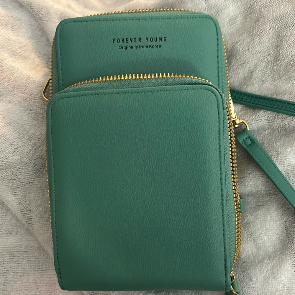 Forever young blue mini purse with 3 zipper compartments